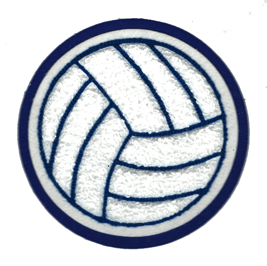 White and blue volleyball chenille patch for letterman jacketr