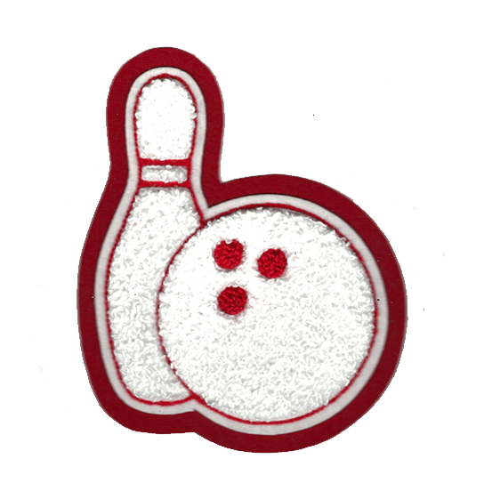 Red and white chenille bowling patch for letterman jacket or club bowling shirt
